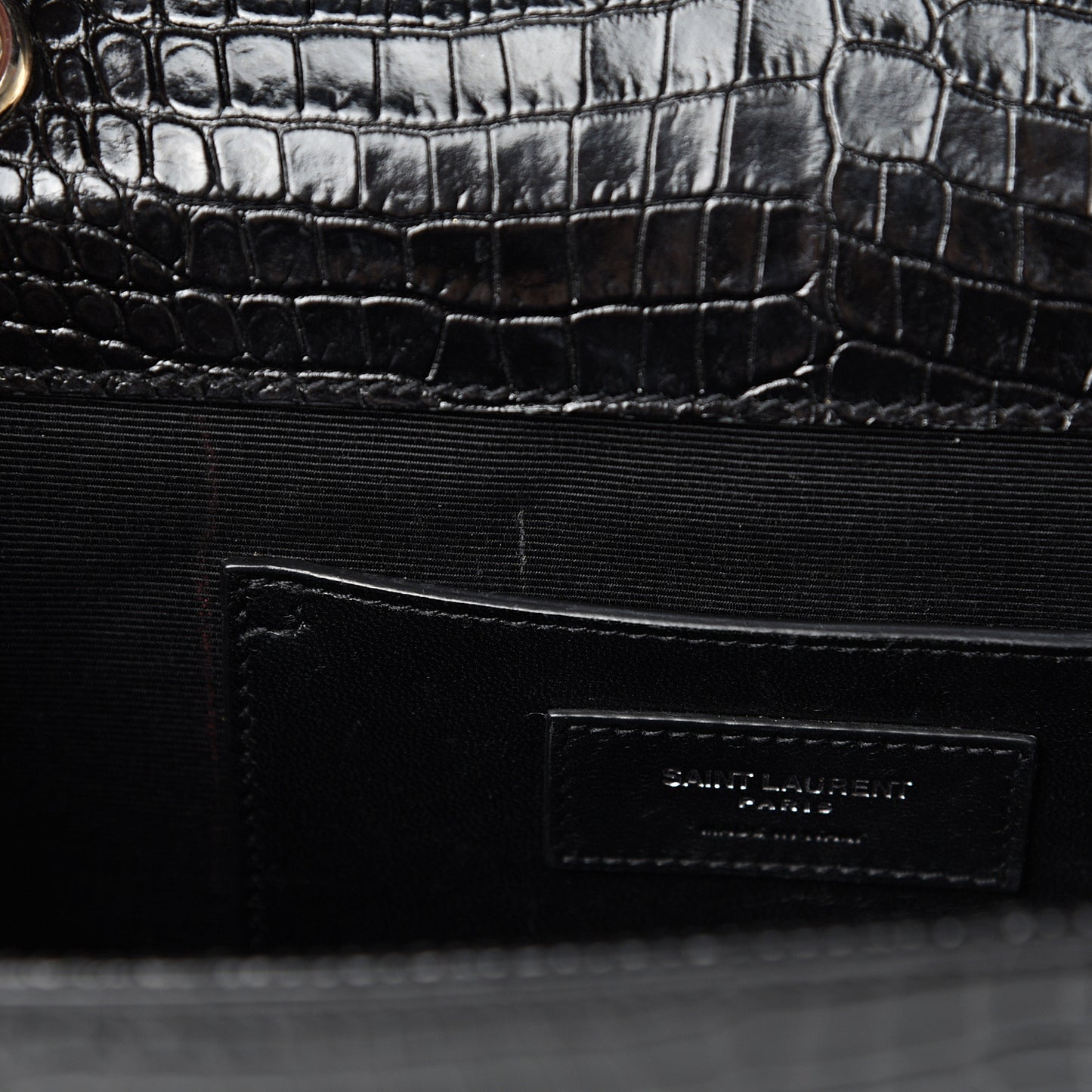 Calfskin Crocodile Embossed Medium Monogram Envelope Chain Shoulder Bag Black