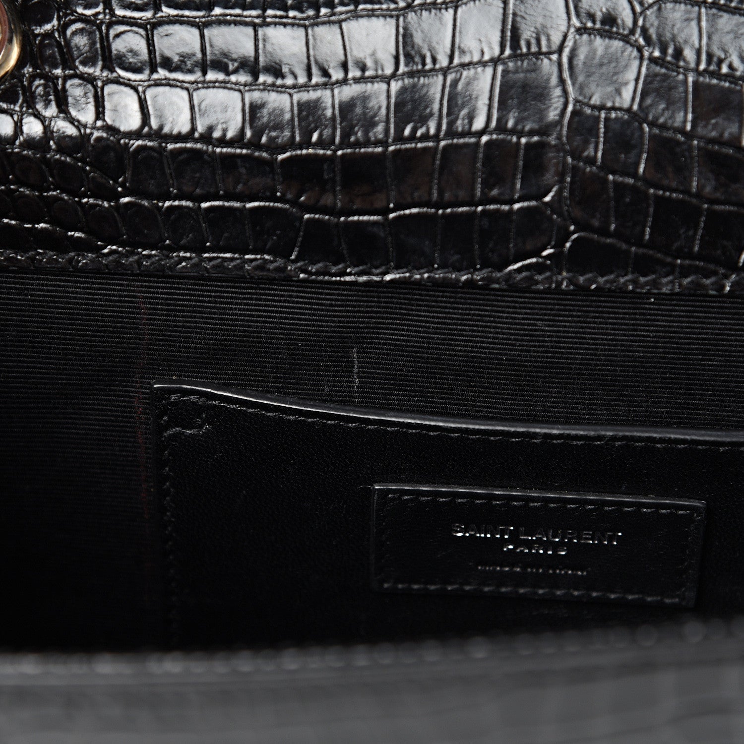 Saint Laurent Calfskin Crocodile Embossed Medium Monogram Envelope Chain Shoulder Bag Black 7 of 15