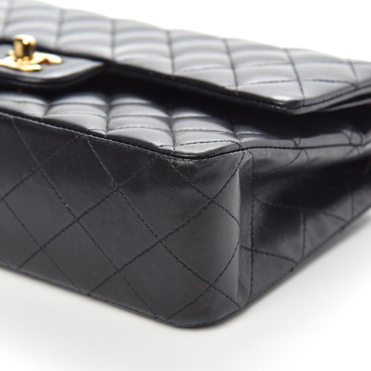 Lambskin Quilted Medium Double Flap Black