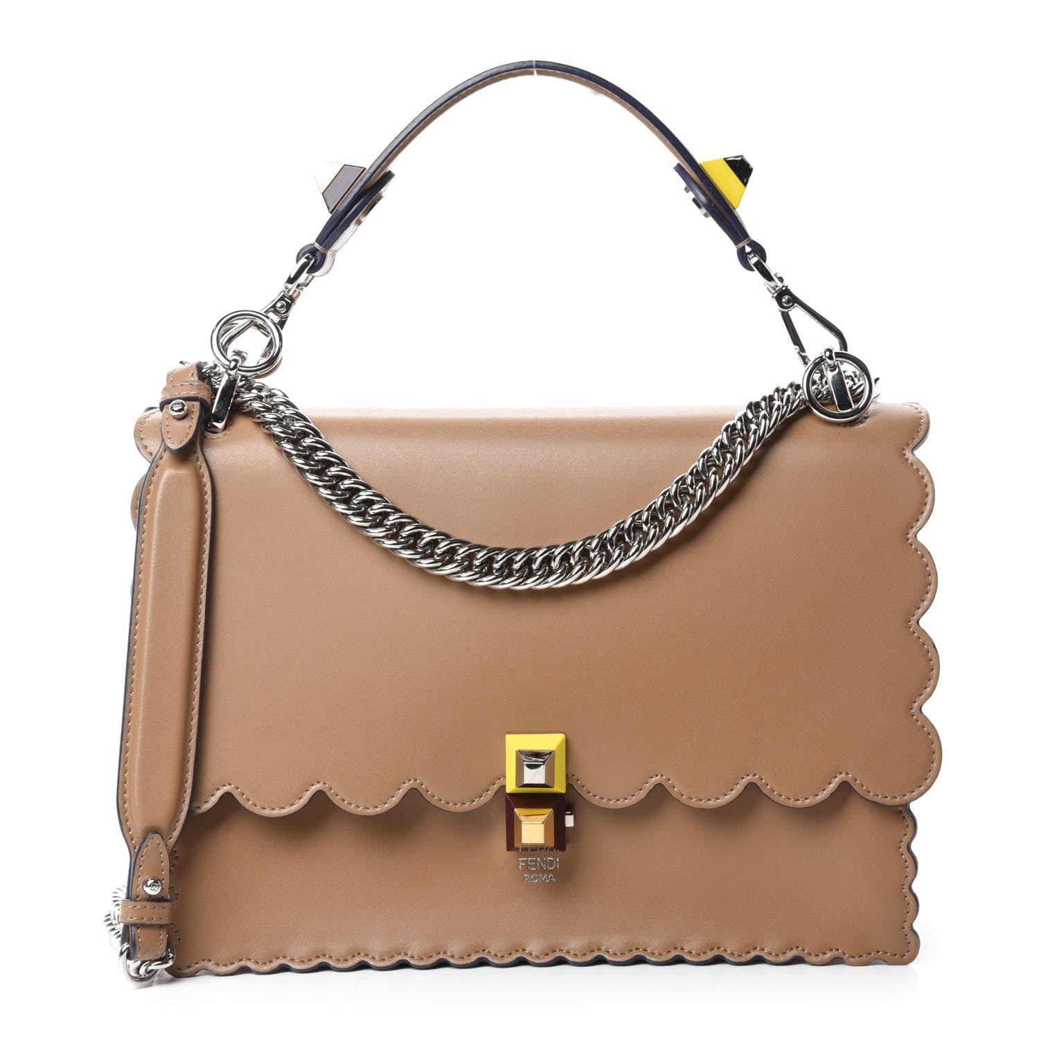 Fendi Vitello Liberty Scalloped Studded Kan I Shoulder Bag Sand 1 of 10