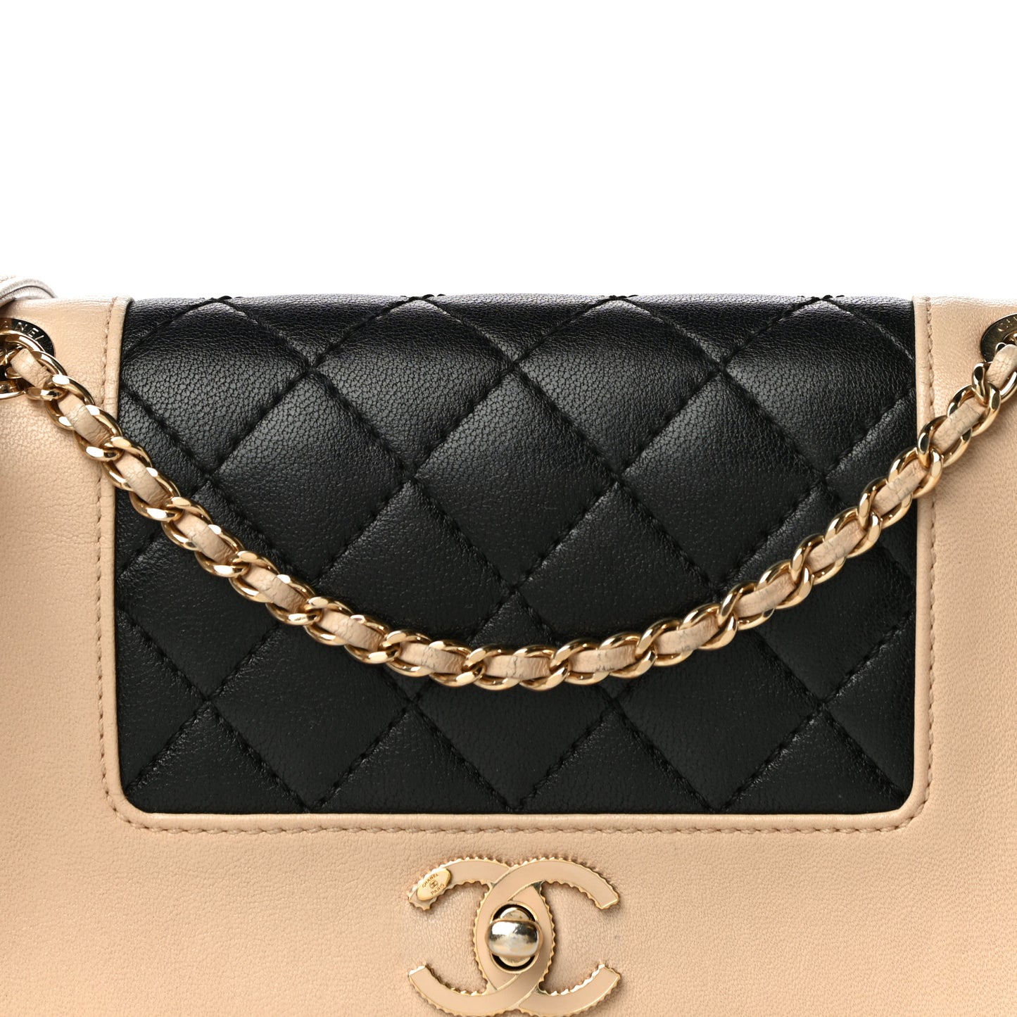 Sheepskin Quilted Medium Vintage Mademoiselle Flap Beige Black