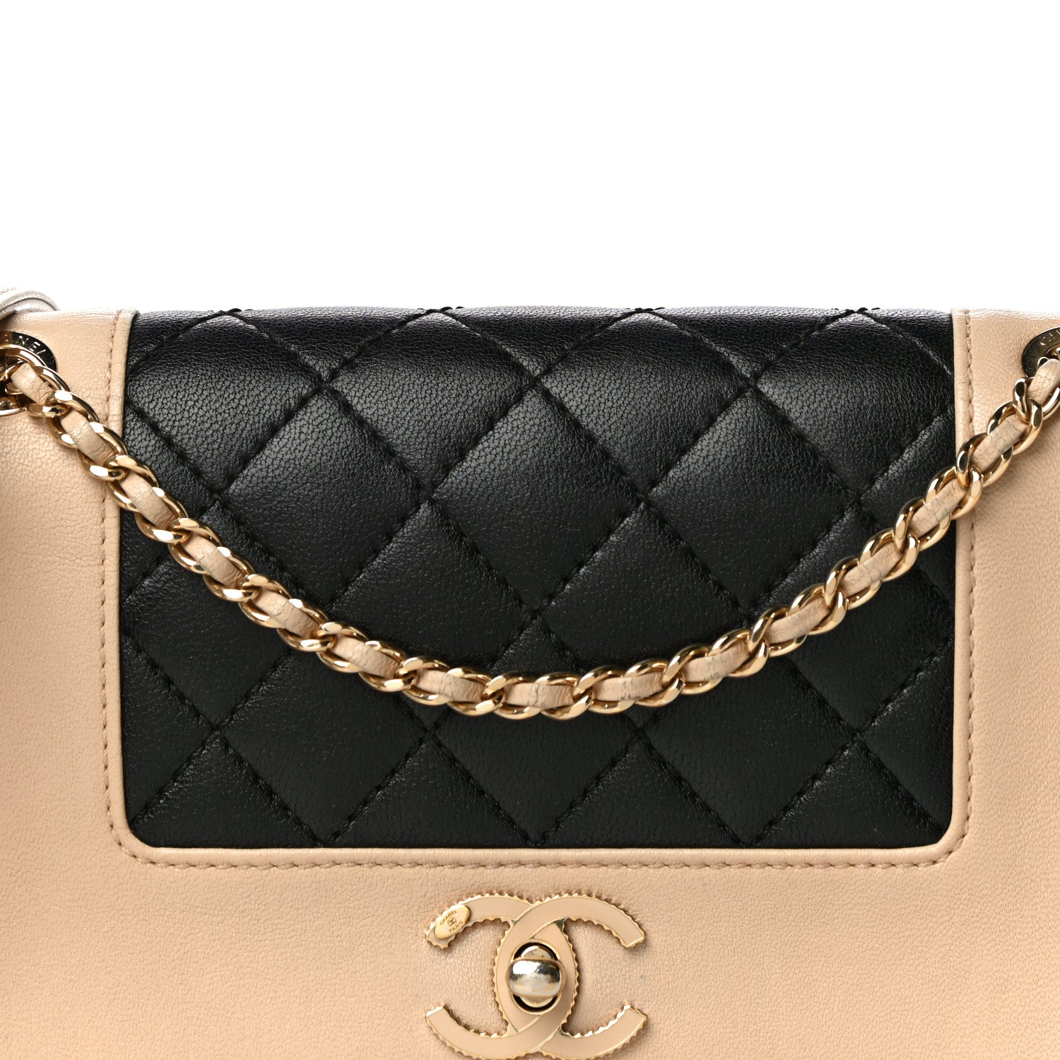 Chanel Sheepskin Quilted Medium Vintage Mademoiselle Flap Beige Black 8 of 12