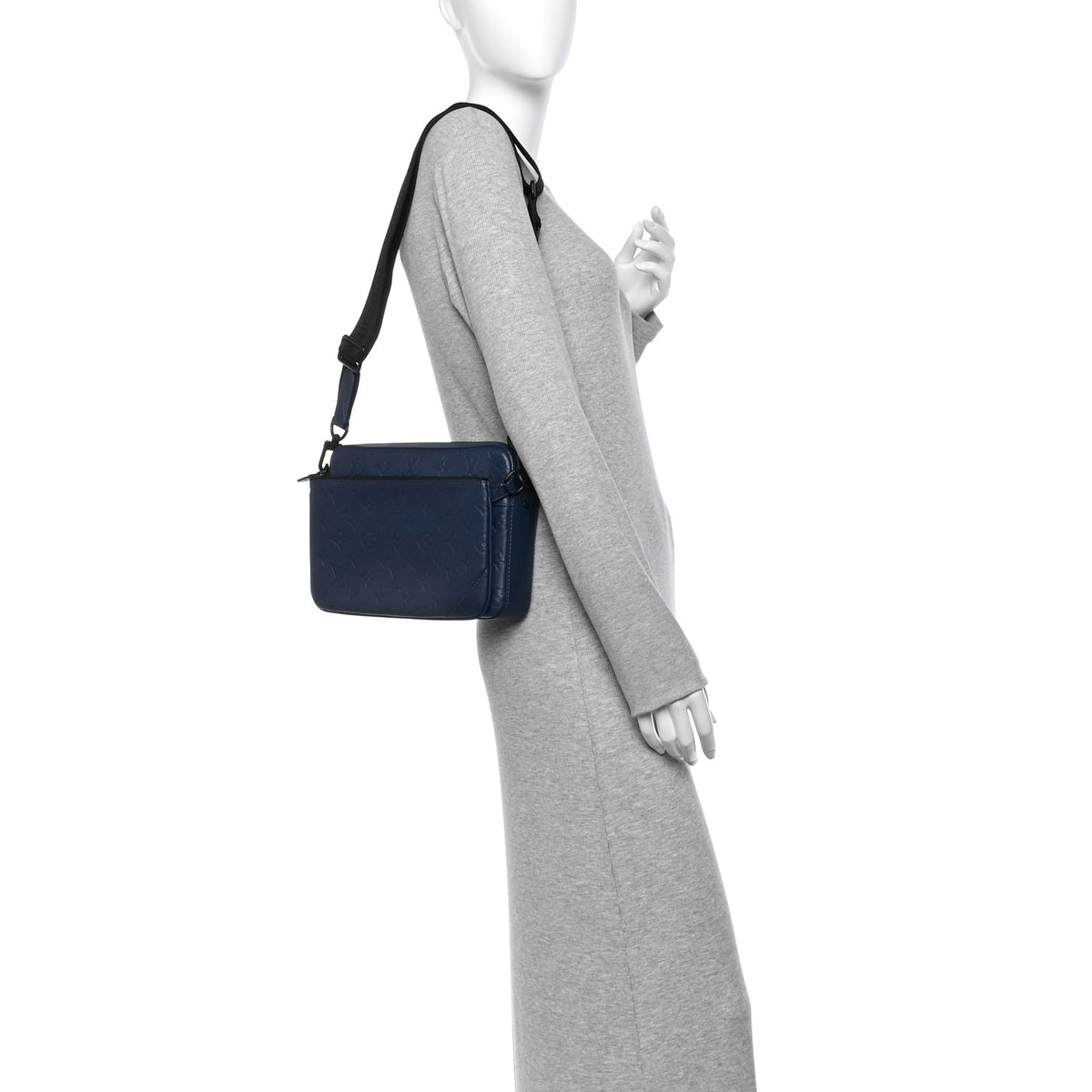 Calfskin Monogram Shadow Trio Messenger Navy
