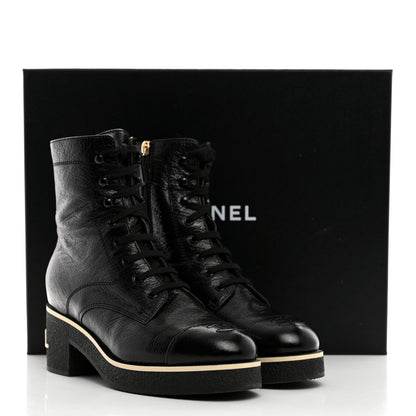 Chanel Shiny Crumpled Lambskin Lace Up Combat Boots 40 Black 9 of 9