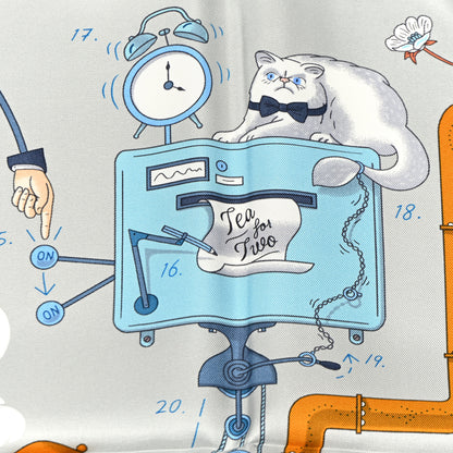 Hermes Silk Tea For Two Scarf 90 Gris Perle Bleu Ciel 5 of 5