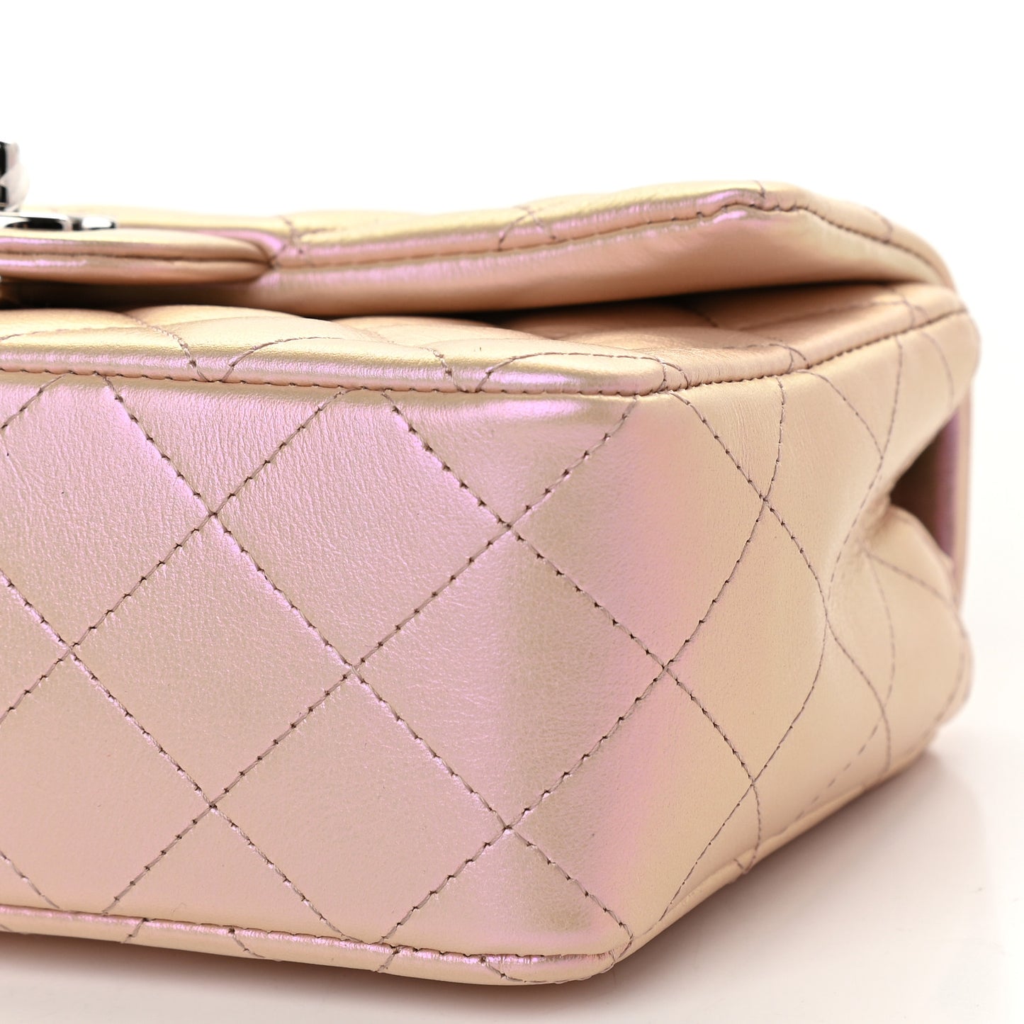 Iridescent Calfskin Quilted Mini Rectangular Flap Pink