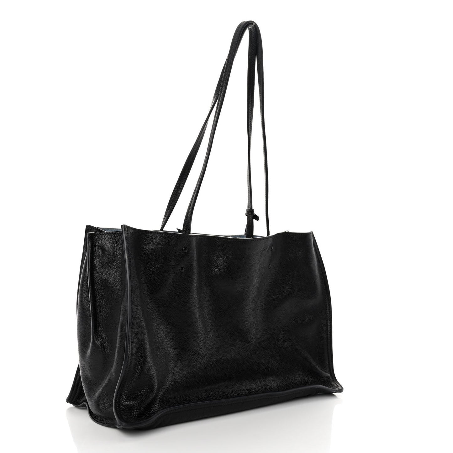 Glace Calfskin Etiquette Shopping Bag Black Astrale