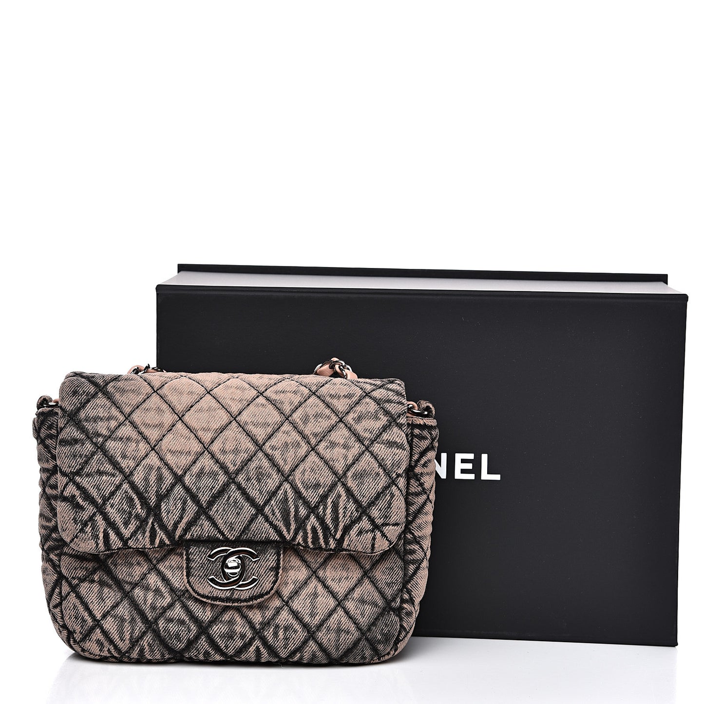 Washed Denim Quilted Small Denimpression Flap Light Pink Black