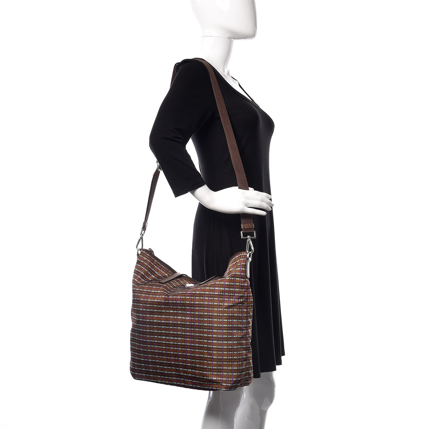 Tessuto Stampato Nylon Saffiano Check Print Tote Viola