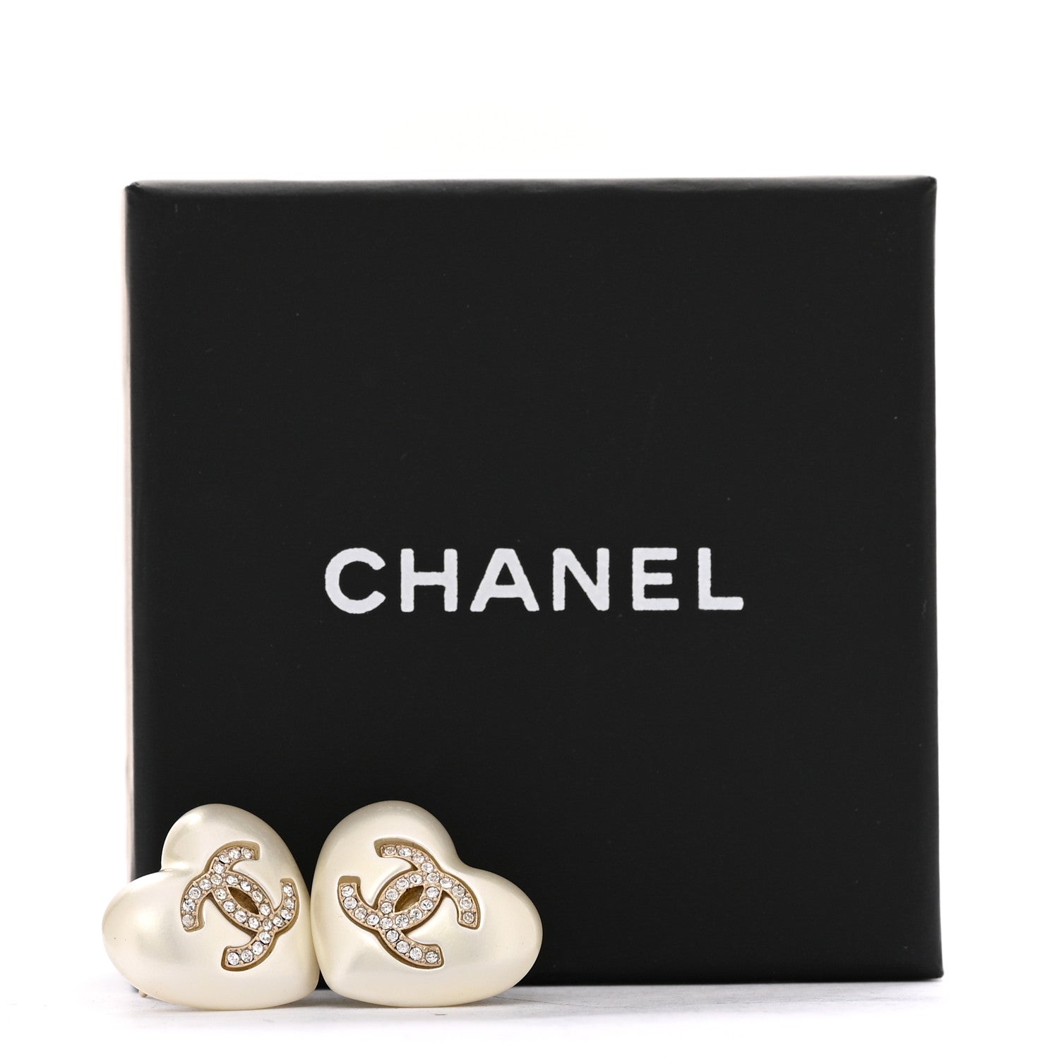 Chanel Pearl Crystal CC Heart Earrings Gold 5 of 5