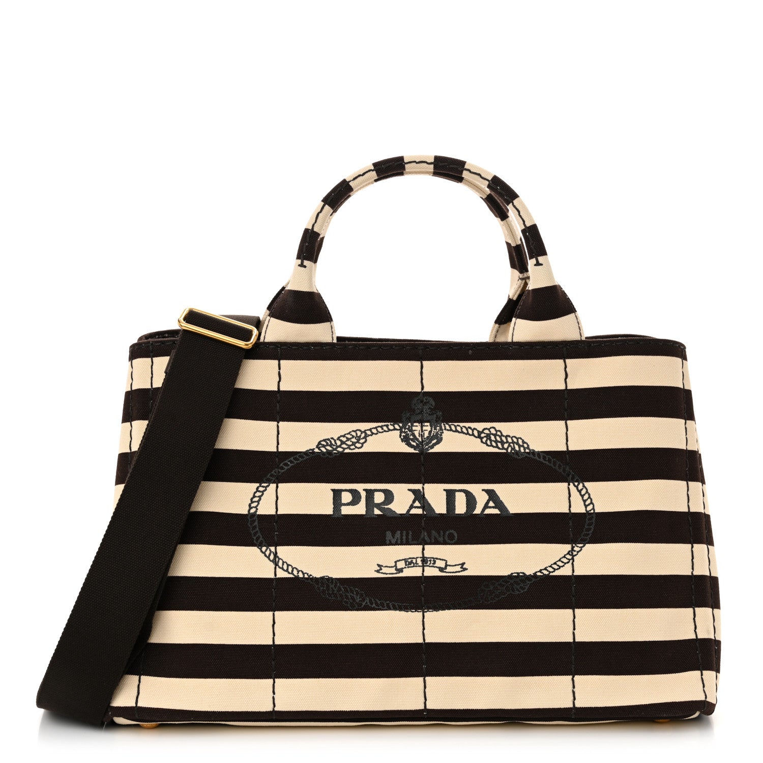 Prada Canapa Striped Logo Tote Tabacco 1 of 11