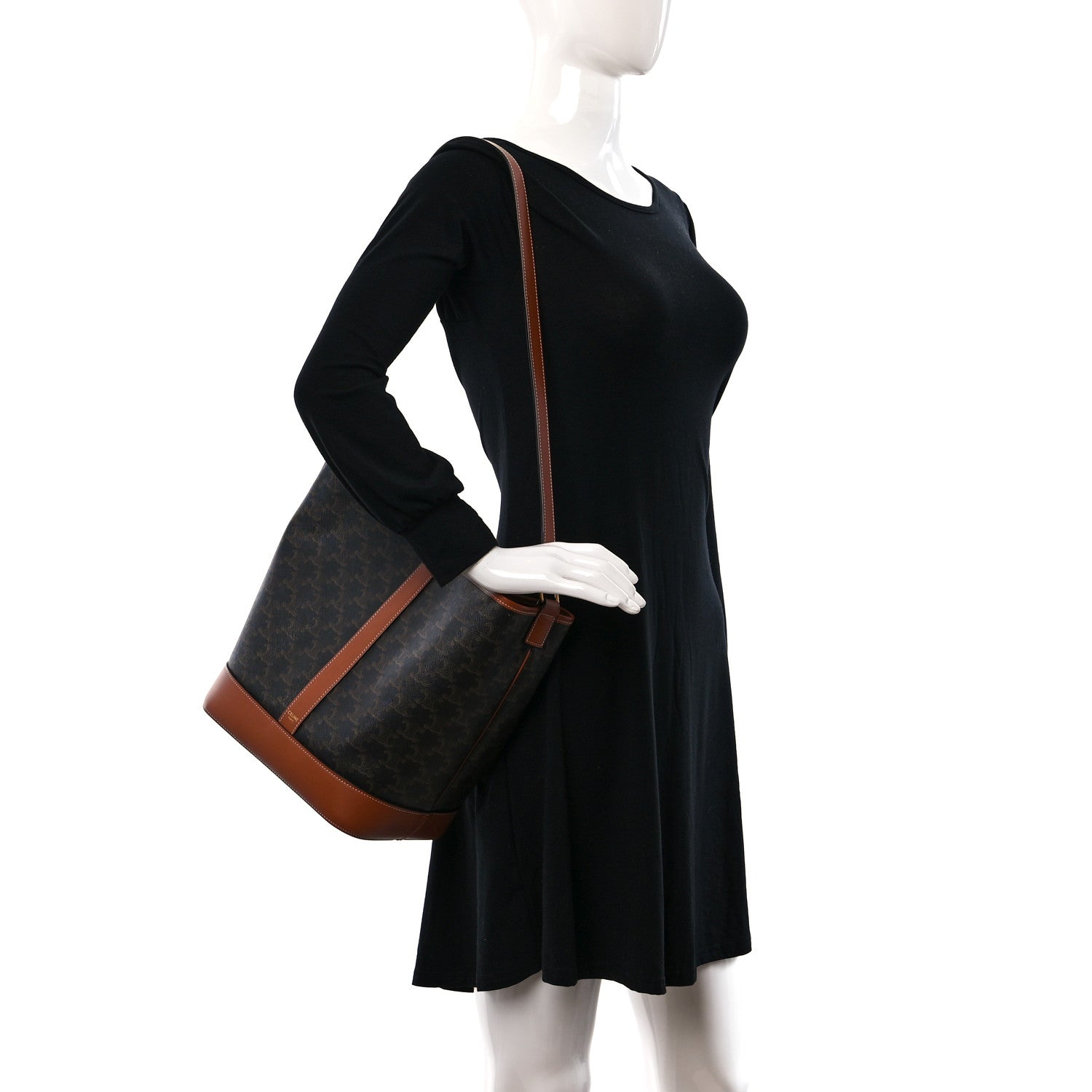 Celine Triomphe Canvas Calfskin Medium Bucket Bag Tan 2 of 10