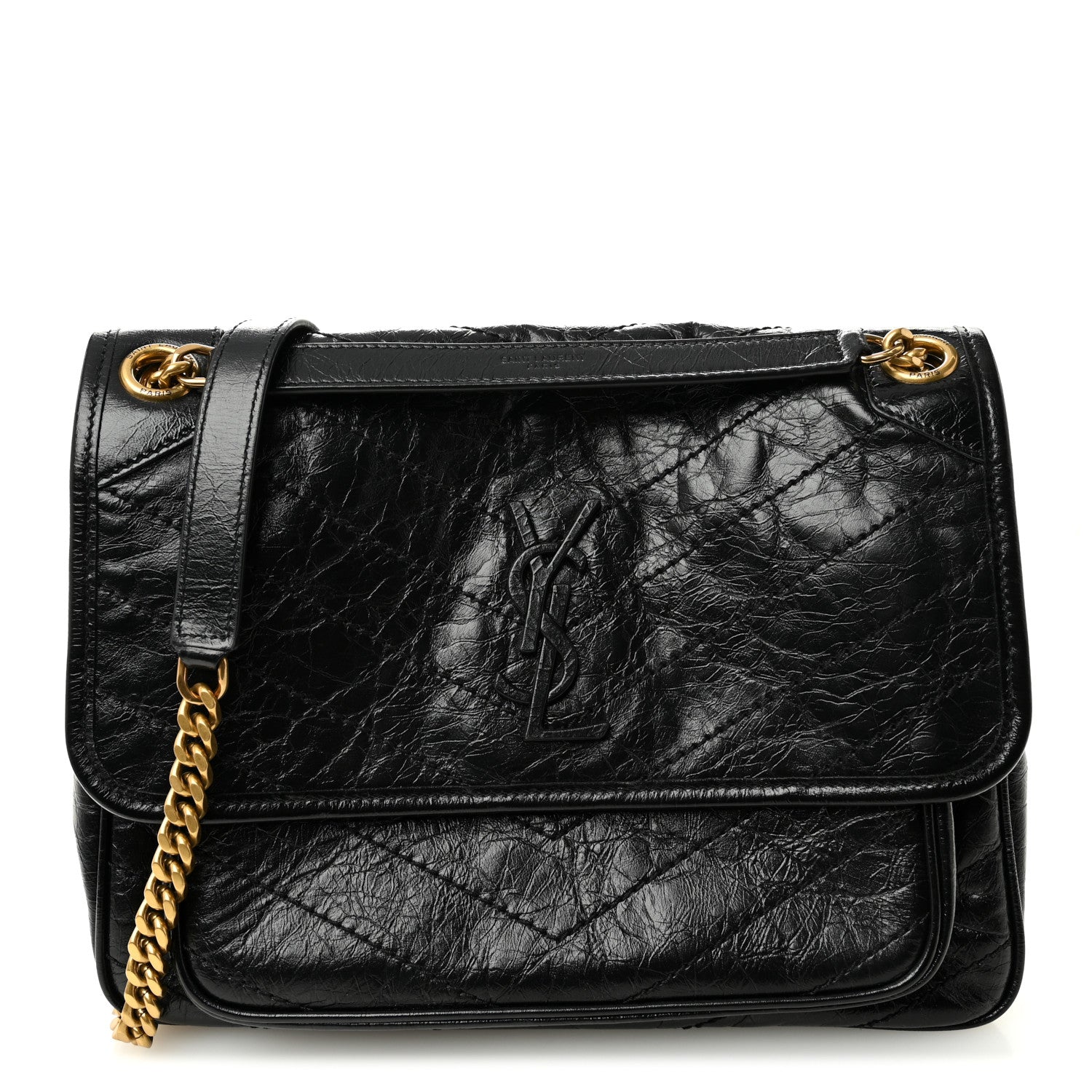 Saint Laurent Crinkled Calfskin Matelasse Monogram Medium Niki Chain Satchel Black 1 of 11
