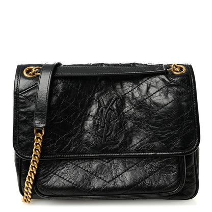 Saint Laurent Crinkled Calfskin Matelasse Monogram Medium Niki Chain Satchel Black 1 of 11
