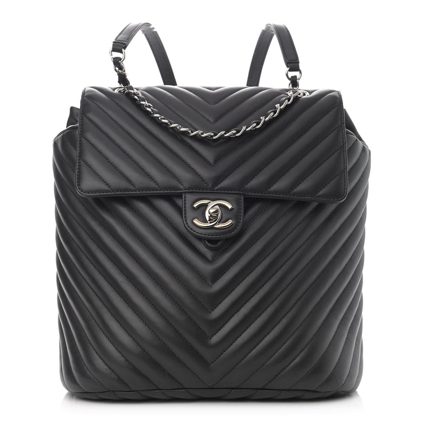 Calfskin Chevron Quilted Large Urban Spirit Backpack Black