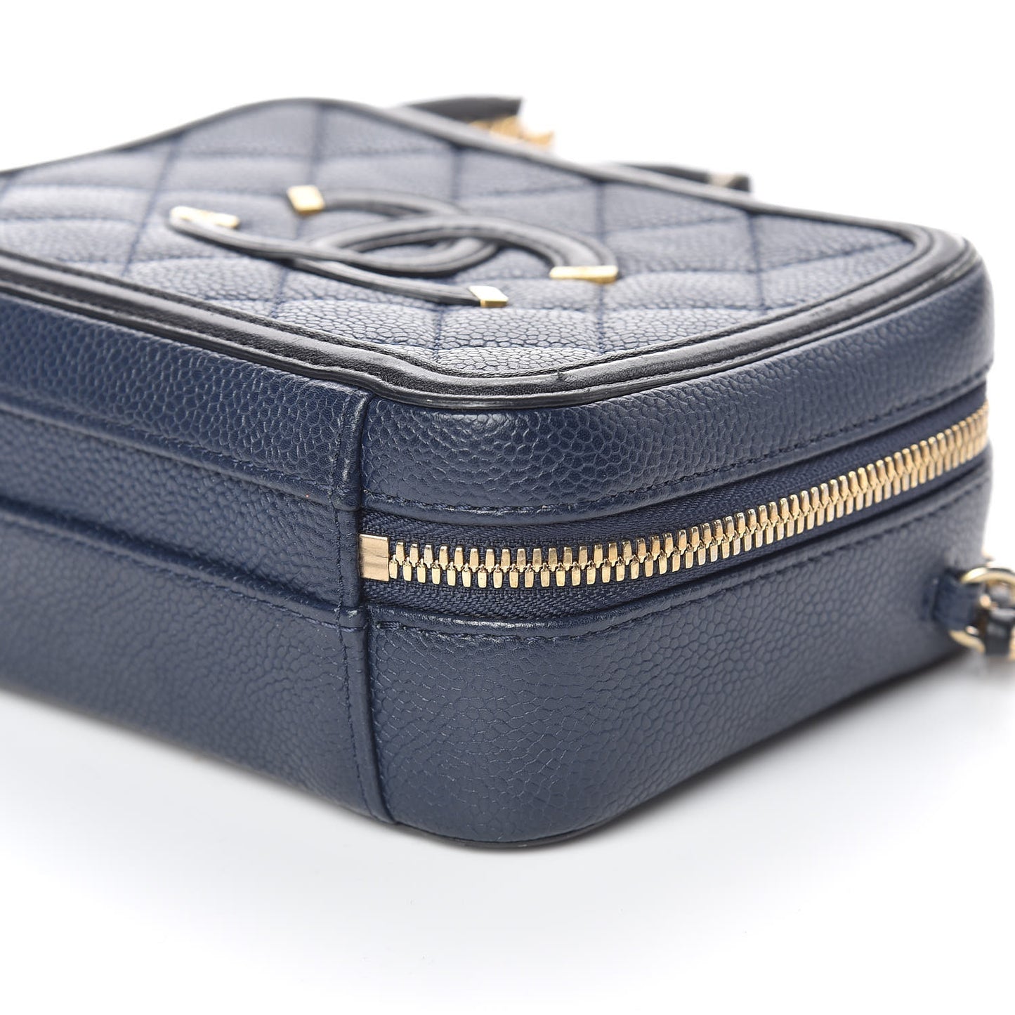 Caviar Quilted Small CC Filigree Vanity Case Navy Black