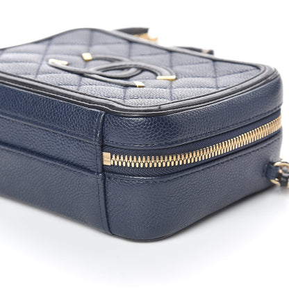 Chanel Caviar Quilted Small CC Filigree Vanity Case Navy Black 14 of 17