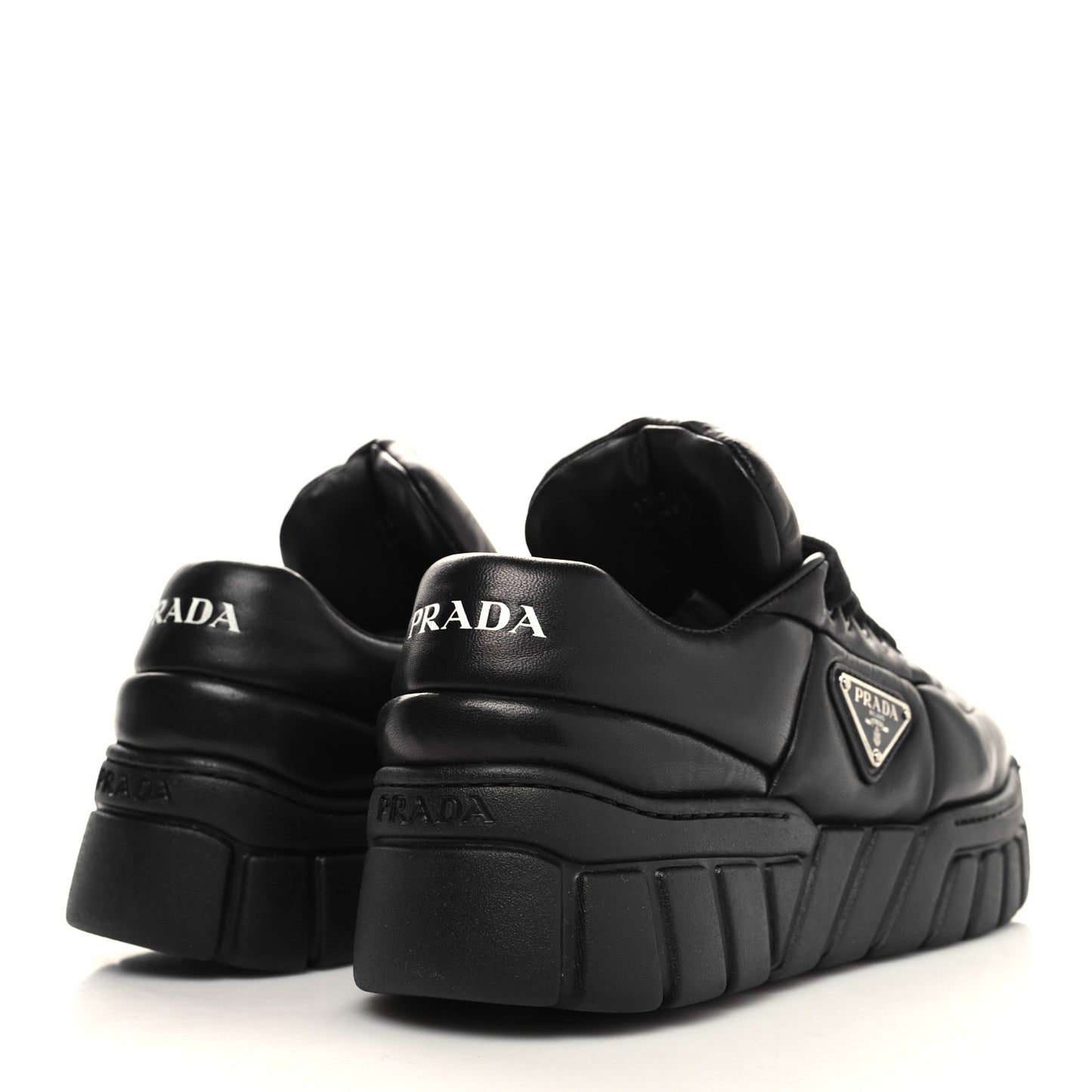 Nappa Soft Metal Triangle Logo Womens Padded 30mm Sneakers 36.5 Black