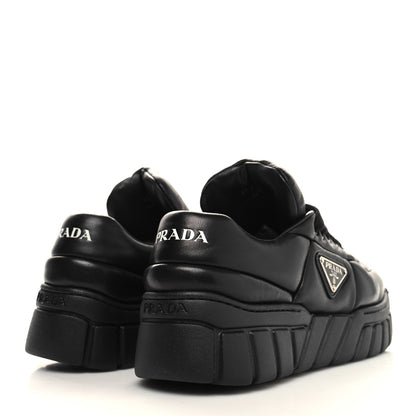 Prada Nappa Soft Metal Triangle Logo Womens Padded 30mm Sneakers 36.5 Black 4 of 9