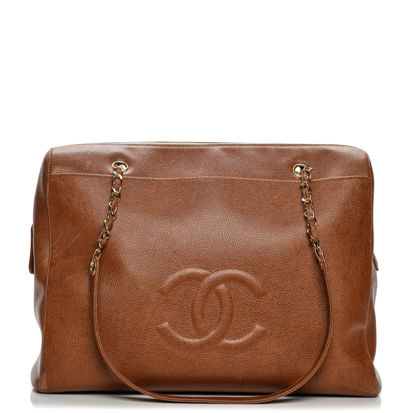 Caviar Large CC Shoulder Bag Light Brown