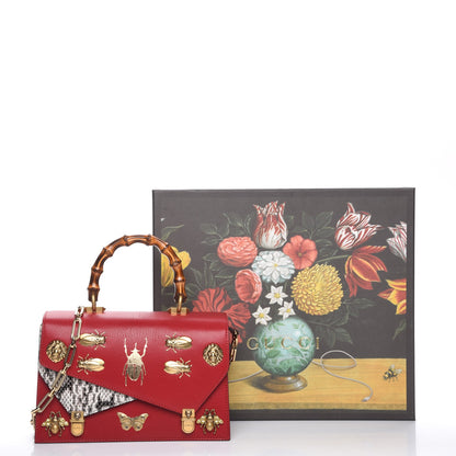 Gucci Calfskin Snakeskin Studded Small Ottilia Top Handle Bag Hibiscus Red 8 of 8