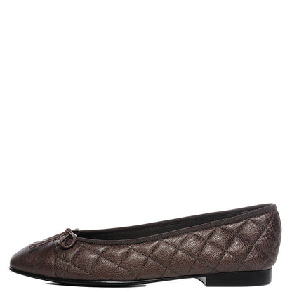 Chanel Metallic Calfskin Quilted Cap Toe Ballerina Flats 38.5 Argent 1 of 8