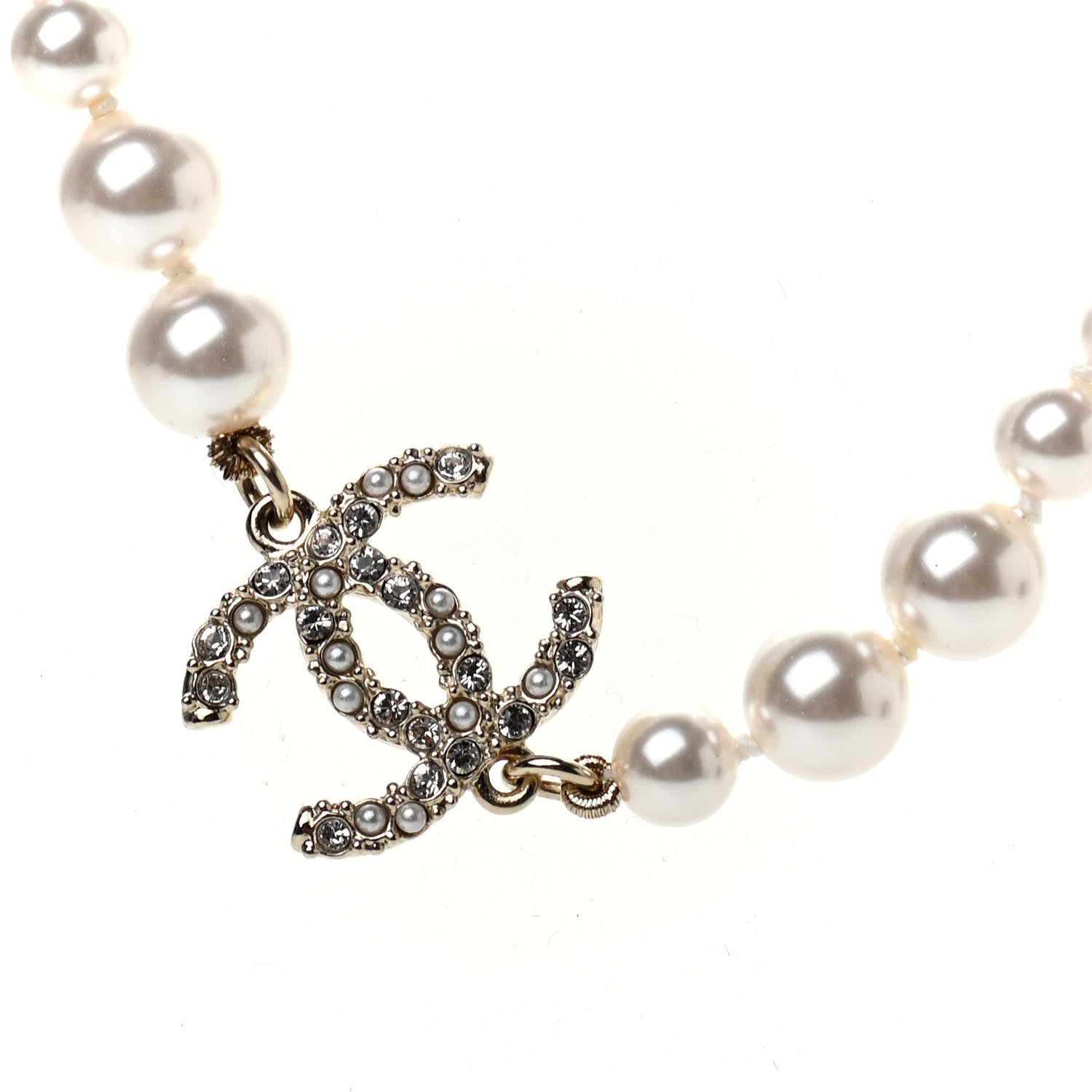 Chanel Pearl Crystal CC Short Necklace Gold 4 of 5