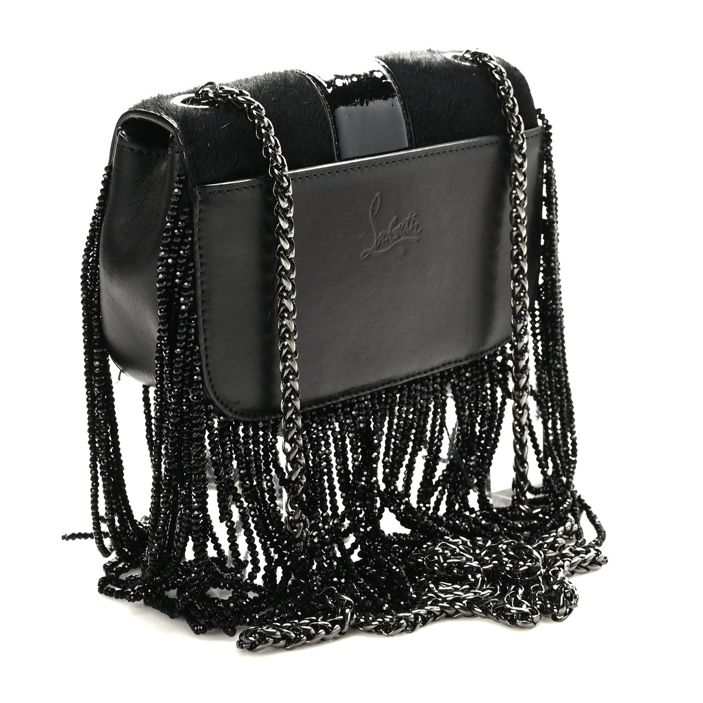 Pony Hair Patent Calfskin Mini Sweety Charity Fringe Crossbody Bag Black