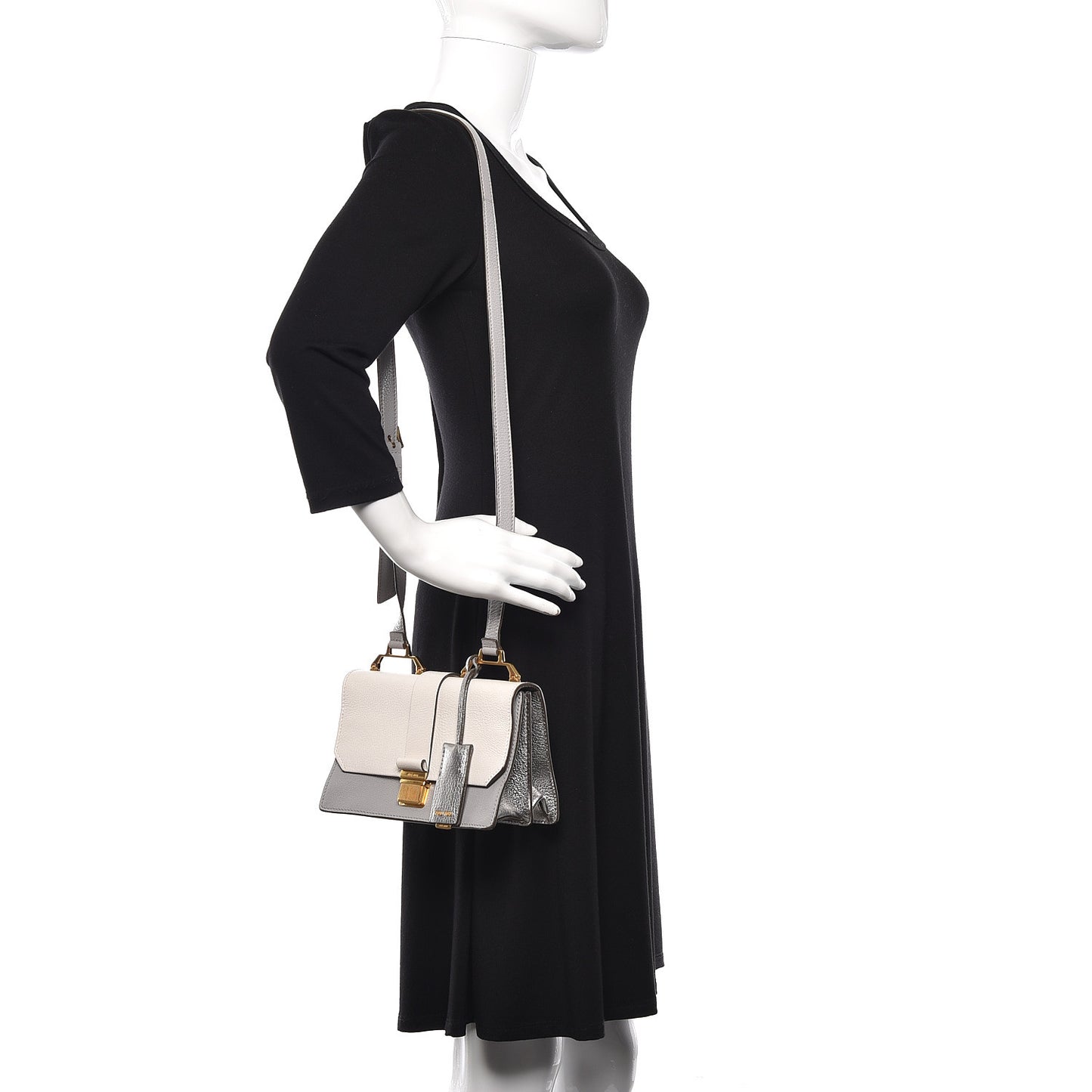 Goatskin Bandoliera Madras Bi-Color Shoulder Bag Chrome White