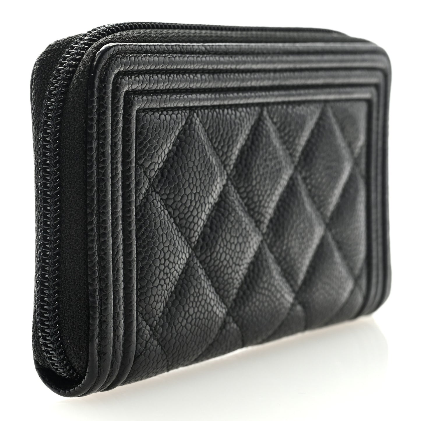 Caviar Quilted Small Boy Zip Around Wallet Black