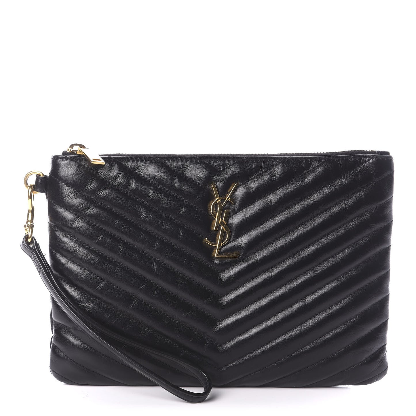 Calfskin Matelasse Chevron Monogram A5 Wristlet Black