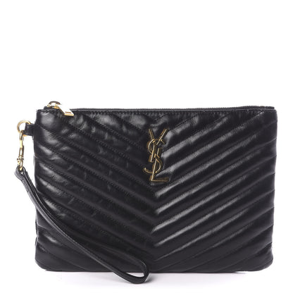 Saint Laurent Calfskin Matelasse Chevron Monogram A5 Wristlet Black 1 of 5
