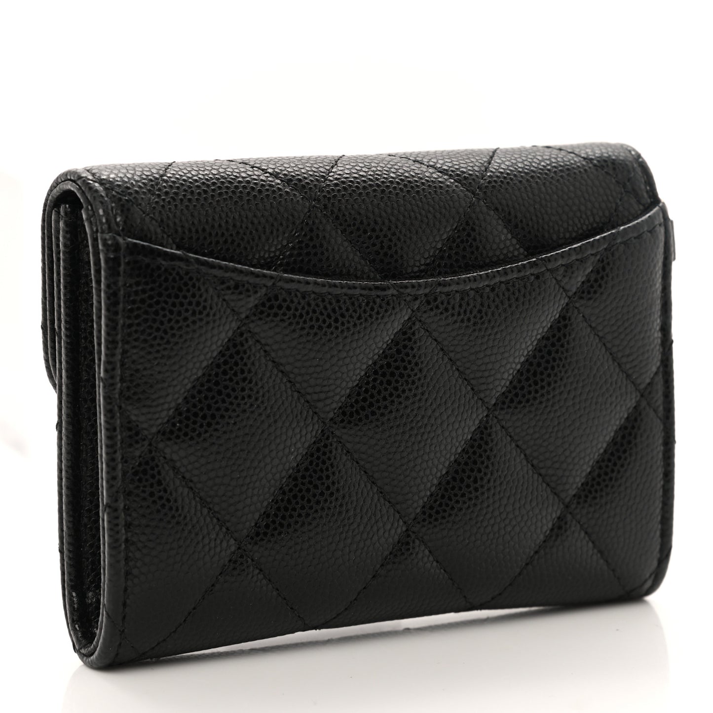 Caviar Quilted Flap Card Holder Chain Wristlet Black