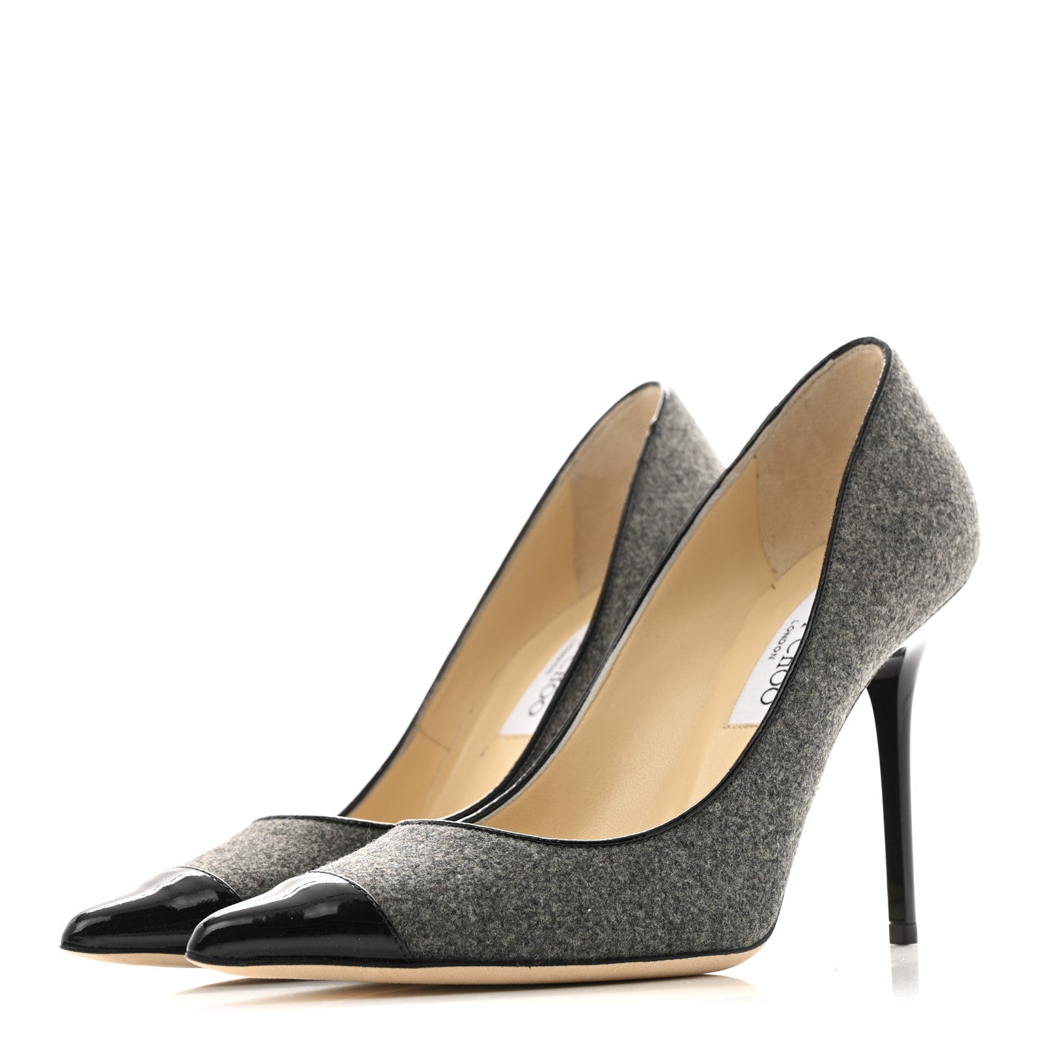 Jimmy Choo Flannel Patent Archer 100 Pumps 37 Grey Black 4 of 10