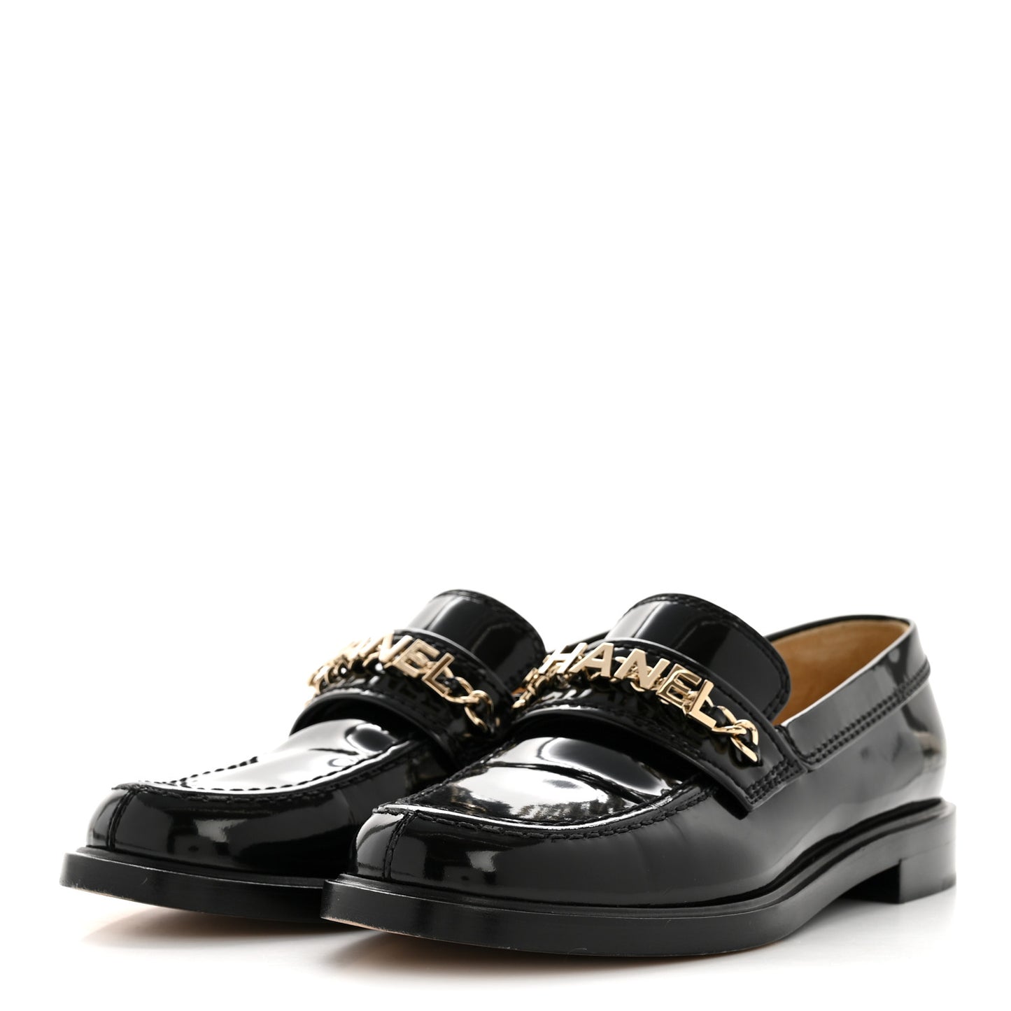 Shiny Calfskin Logo Loafers 38 Black