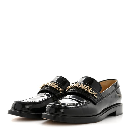 Chanel Shiny Calfskin Logo Loafers 38 Black 4 of 11