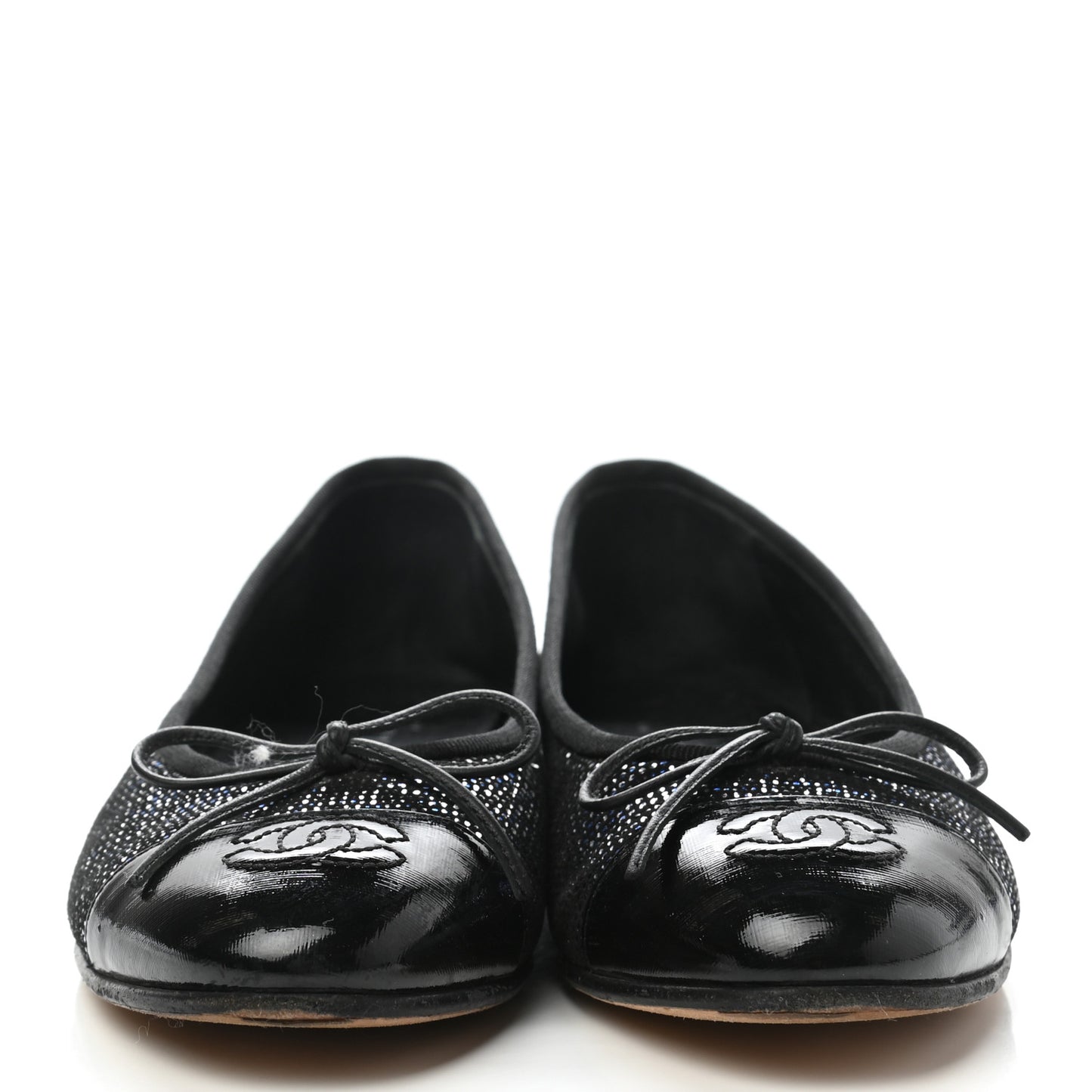 Fantasy Goatskin Patent Calfskin CC Cap Toe Ballerina Flats 36 Black Blue
