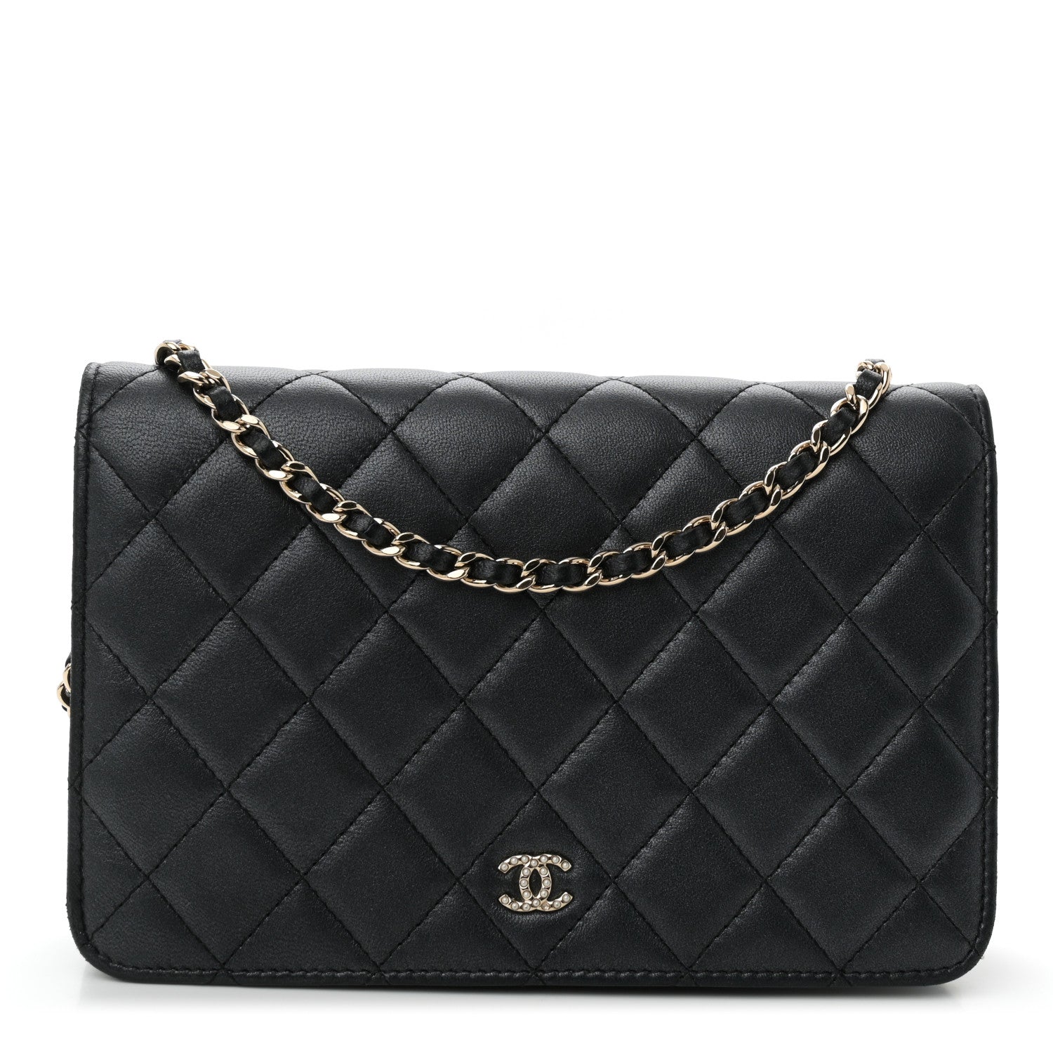 Chanel Iridescent Lambskin Quilted Pearl Wallet On Chain WOC Black 1 of 11