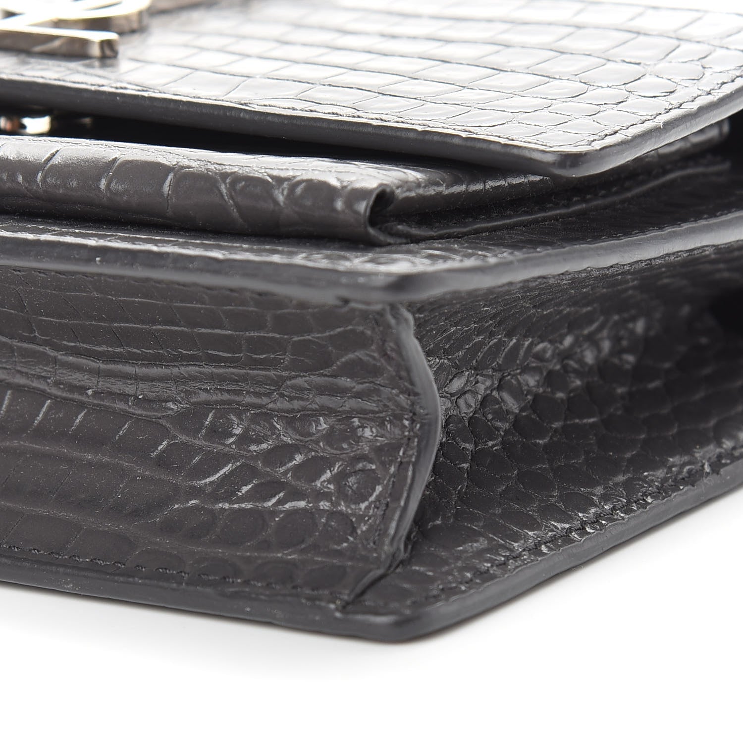 Saint Laurent Calfskin Crocodile Embossed Monogram Sunset Chain Wallet Graphite 8 of 8