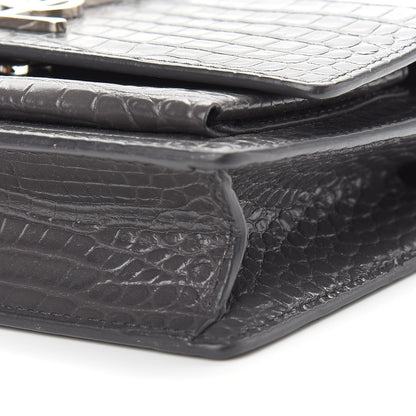 Saint Laurent Calfskin Crocodile Embossed Monogram Sunset Chain Wallet Graphite 8 of 8