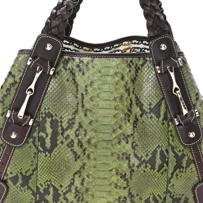 Gucci Snakeskin Medium Pelham Tote Green Brown 9 of 12
