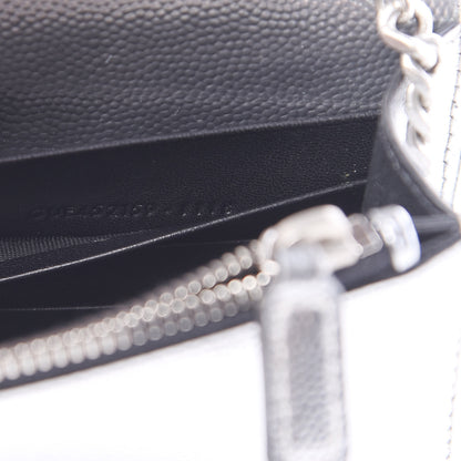 Saint Laurent Metallic Grain De Poudre Kate Monogram Tassel Chain Wallet Silver 7 of 11