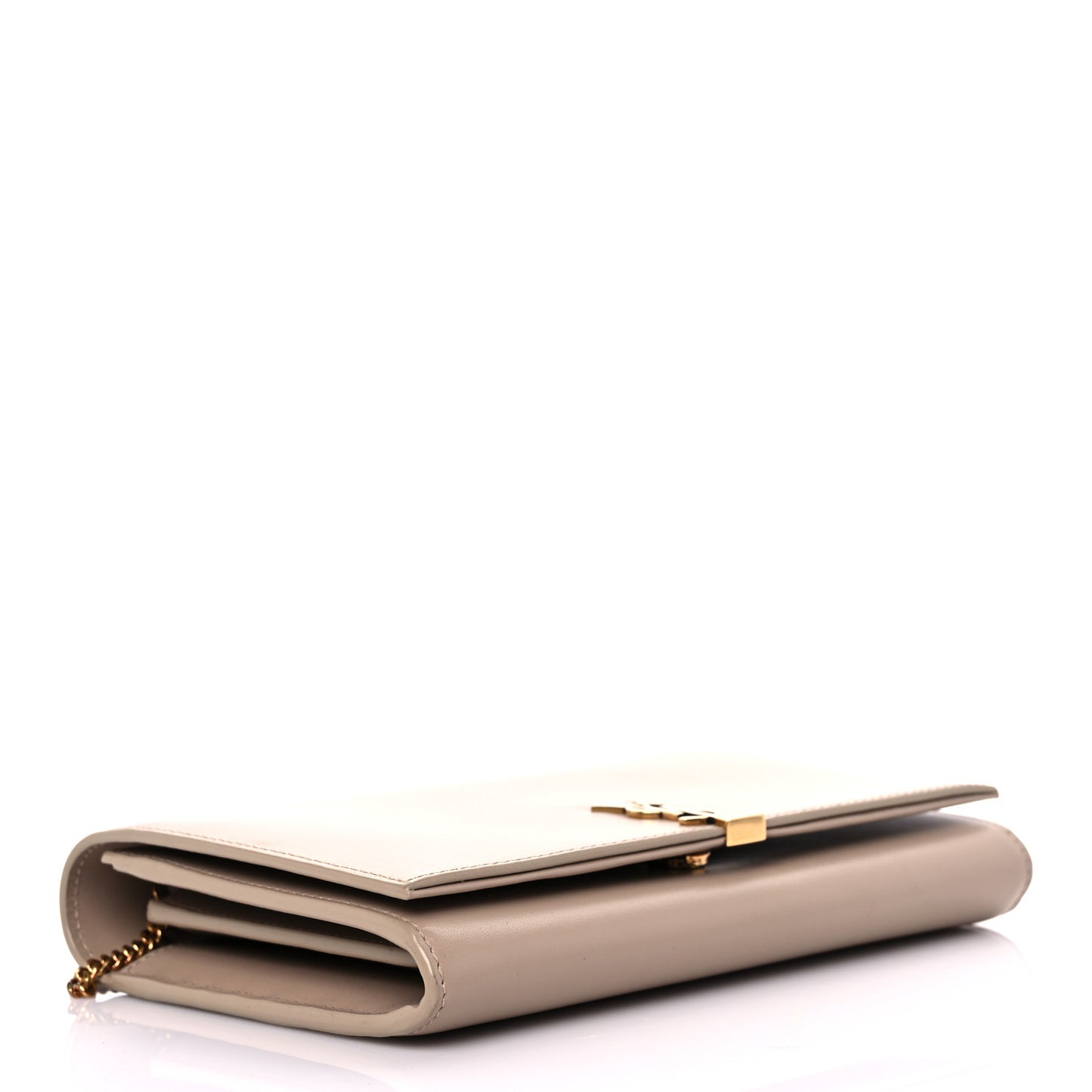 Glossy Calfskin Monogram Chain Wallet Dark Beige