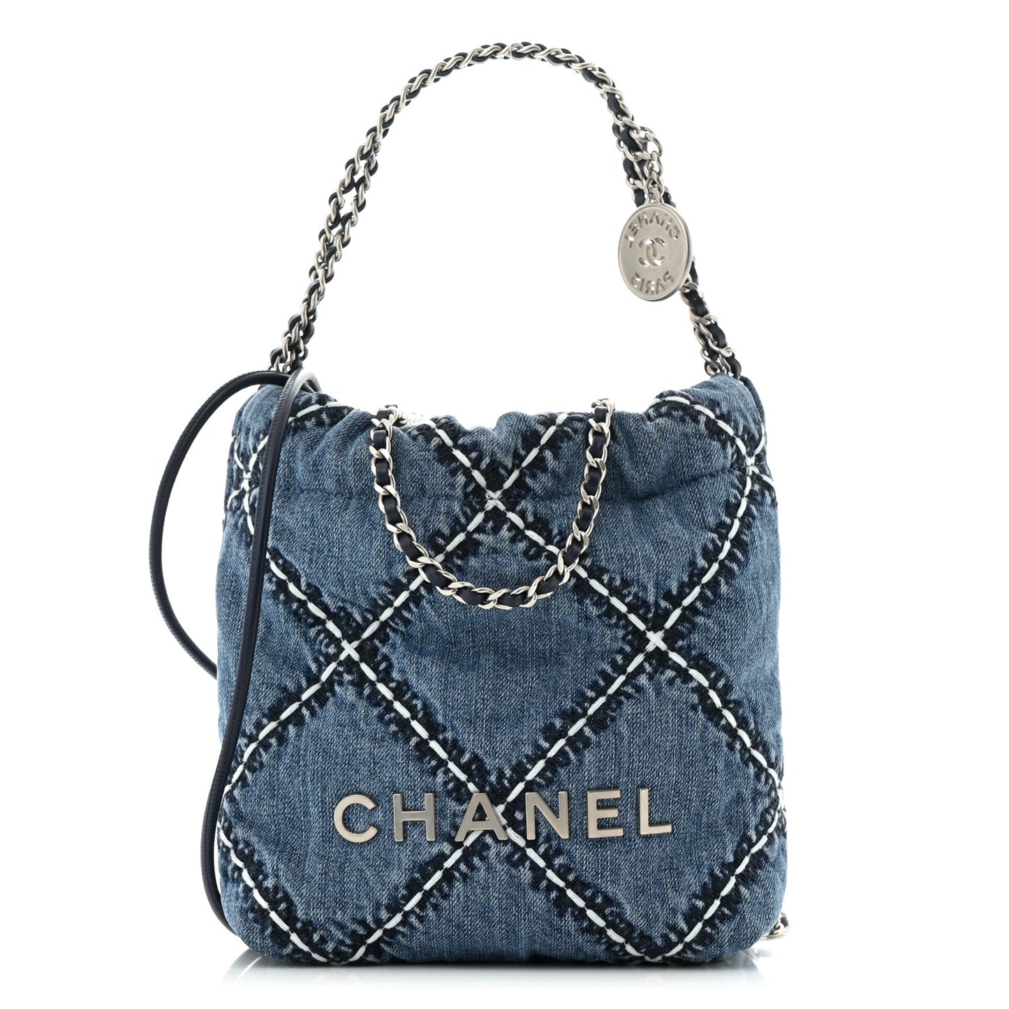 Denim Stitched Quilted Mini Chanel 22 Blue