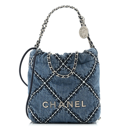 Chanel Denim Stitched Quilted Mini Chanel 22 Blue 1 of 12