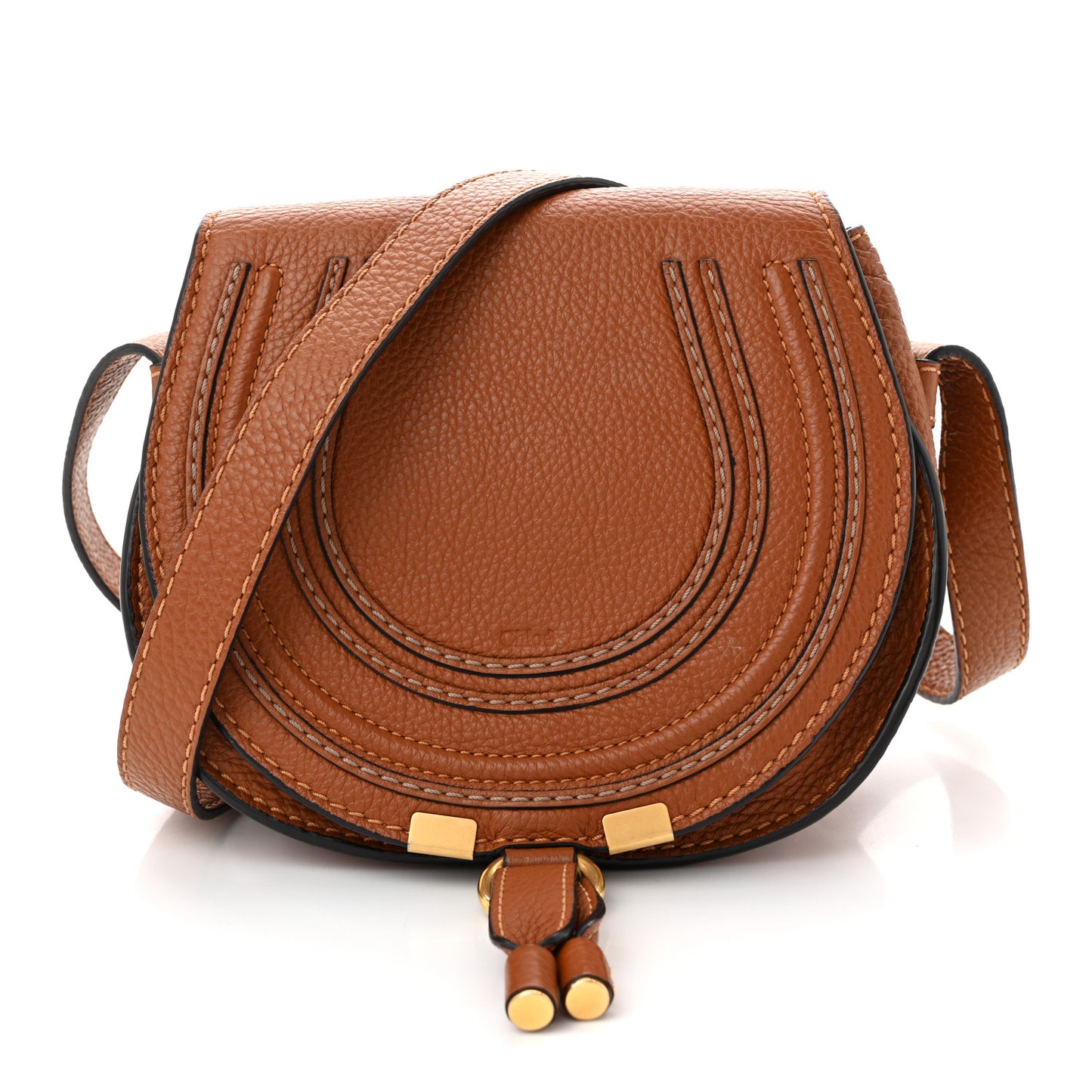 Grained Calfskin Small Marcie Saddle Bag Tan