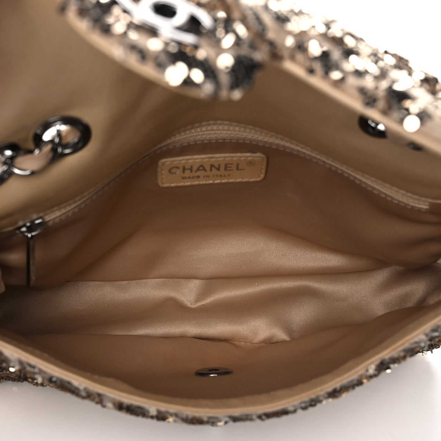 Sequin Quilted Medium Single Flap Gold
