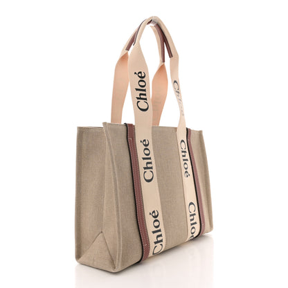 Chloe Linen Calfskin Medium Woody Ribbon Tote White Brown 2 of 10