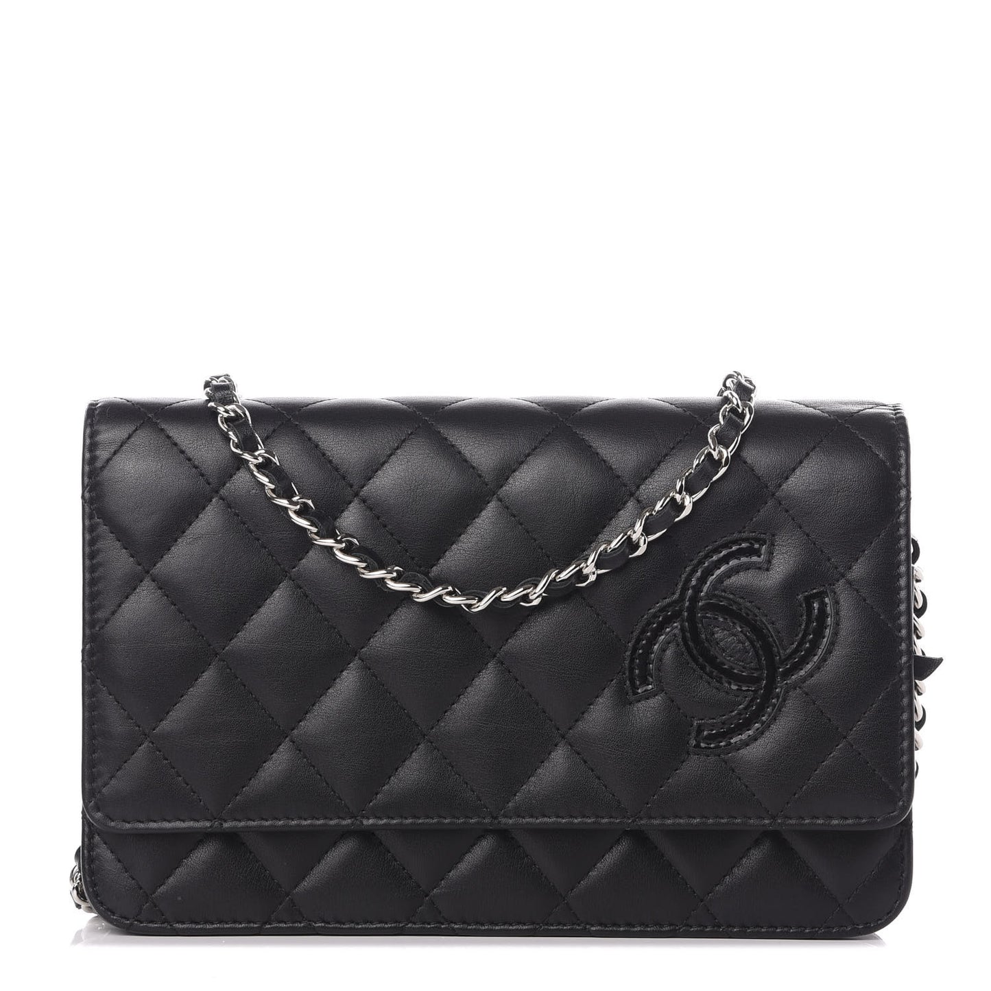 Calfskin Quilted Wallet On Chain WOC Black