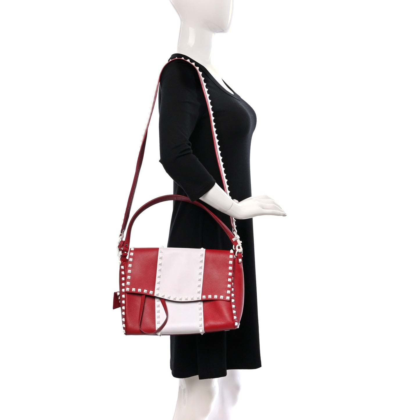 Vitello Colorblock Free Rockstud Top Handle Shoulder Bag Rosso Valentino White